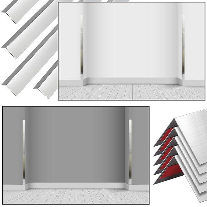 Therwen 10 Pcs 1.5 x 1.5 x 48 Inch 304 Stainless Steel Corner Guards Metal Wall Guard Protector Corner Trim Molding for Door Countertop Furniture Cabinet Protection