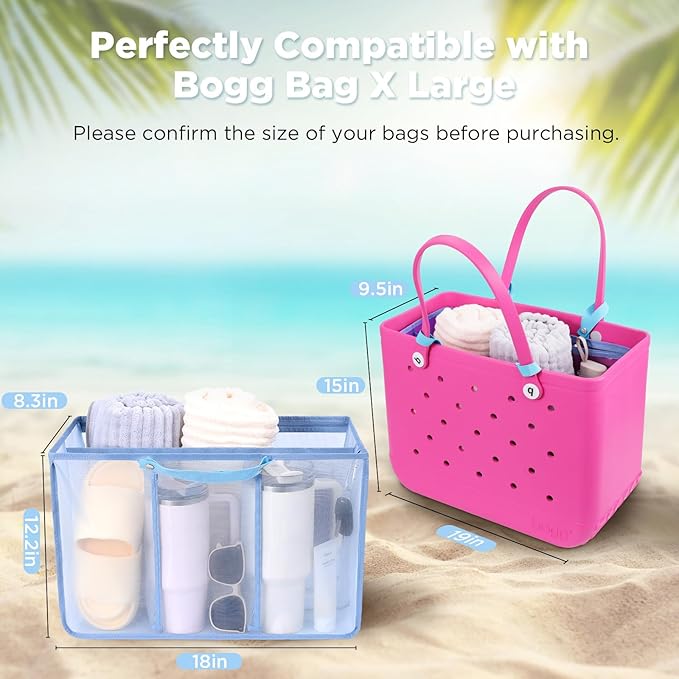 OUTXE Beach Bag Organizer Compatible with X Large Bogg Bag Accessories Inserts, Lightweight Mesh Insert Divider Pouch for Original XL Bogg Bags, Beach Tote Bags Insert for Organizing