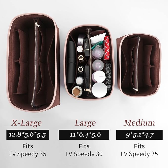 Purse Organizer Insert for Handbags, Fit Speedy 30 Neverfull Felt Tote Insert with Base Shaper Zipper Bag in Bag