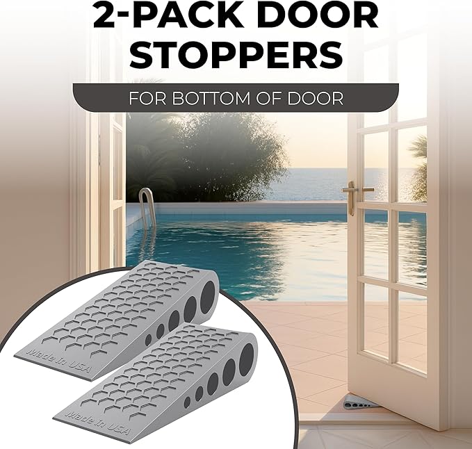 Door Stoppers for Bottom of Door Premium Floor Rubber Door Stop Wedge Made in USA Heavy Duty Honeycomb Design for Carpet, Tile, Ideal for Home, School, Commercial, Gray 6 Pack