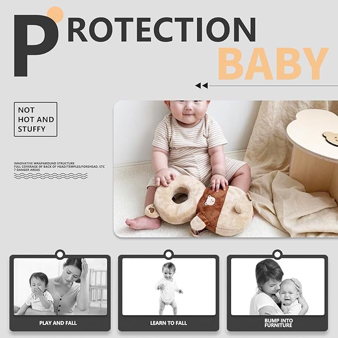 WKC Baby Head Protector Backpack with Knee Pads & Non-Slip Socks, Toddler Safety for Crawling & Walking (Style 16)
