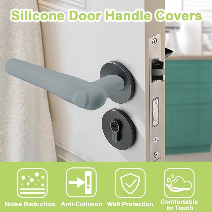 Door Handle Covers, 2Pcs Silicone Door Handle Glove Covers Safety Door Knob Cover Anti-Static Door Knob Protector for Flat Square Door Levers (Grey)