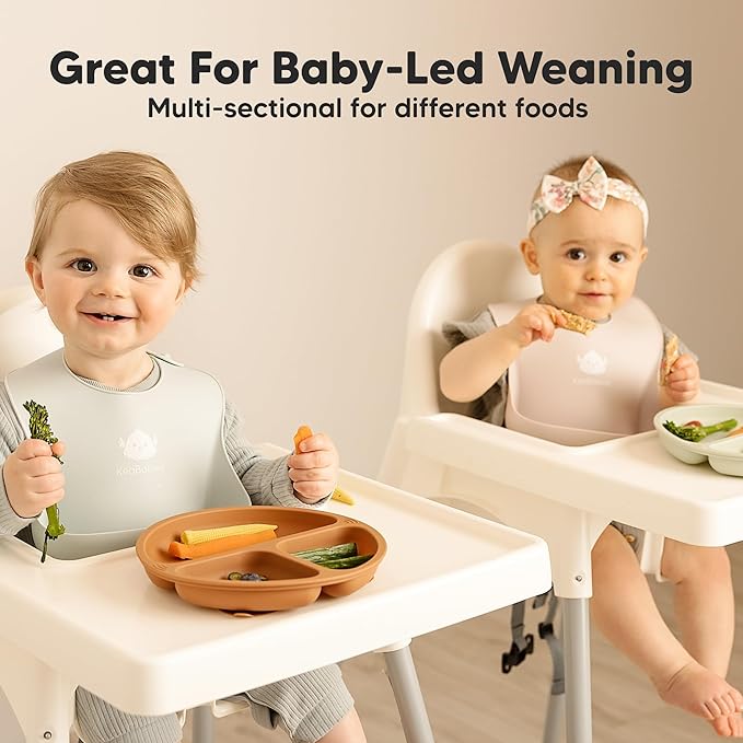 KeaBabies Suction Plates for Baby, Toddler - 3-Pack 100% Silicone Toddler Plates with Suction, Divided, BPA-Free Baby Led Weaning Essentials for Kids, Dishwasher, Microwave Safe, Durable (Harvest)