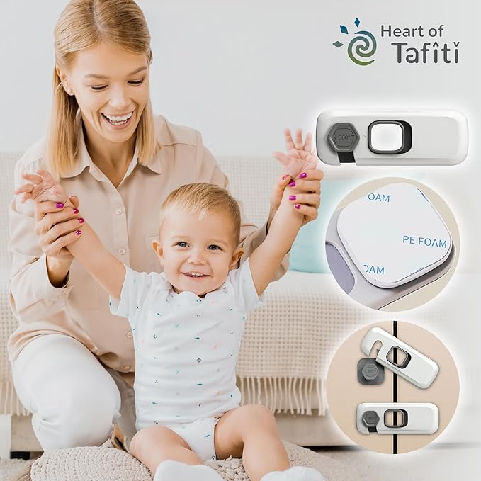 Heart of Tafiti 5 Pack Fridge Lock, Child Proof Refrigerator Lock, French Fridge Door Latches, Baby Safety Locks for Cabinet, Cupboard, Drawers, Oven, Closet, Strong Adhesive-Easy to Install, Grey