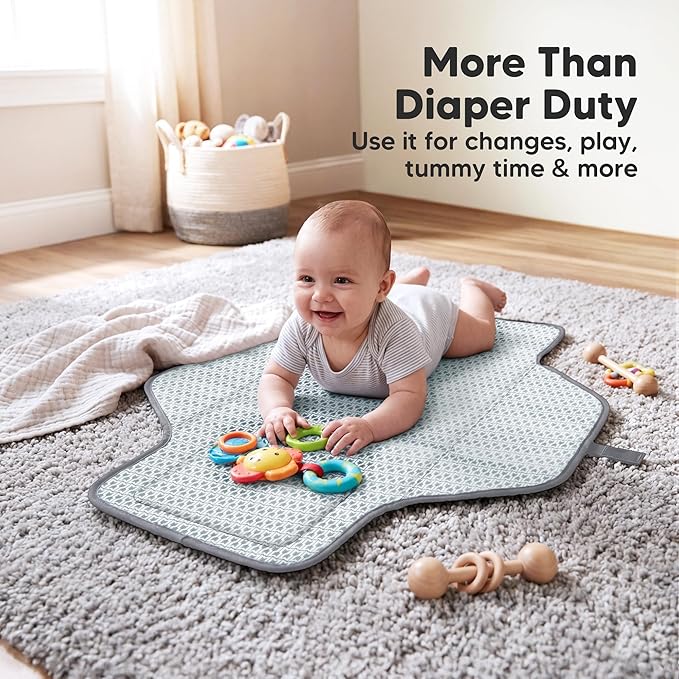 KeaBabies Portable Changing Pad for Baby, Travel – 26 x 21 Wipeable, Waterproof, Foldable Baby Diaper Changing Mat for Diaper Bag, Caddy, Car, Bed, Newborn, Compact Changer Mat Station (Classic Gray)