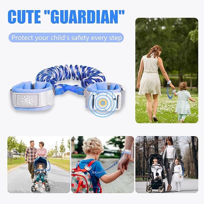 Anti Lost Wrist Link,Toddler Harness Walking Leash with Induction Lock,Reflective Child Wrist Leashes for Baby,6.56ft Kids Leash for Supermarket Mall Airport Amusement Park Zoo Travel（Blue）