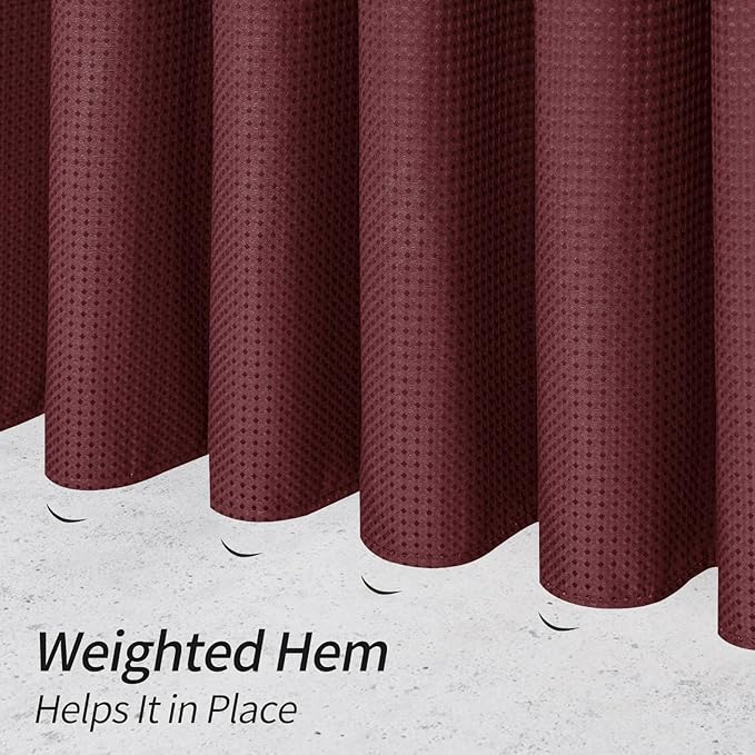 MitoVilla Burgundy Shower Curtain 72 x 78, Wine Red Long Waffle Fabric Shower Curtains for Modern Luxury Bathroom Decor, Heavy Duty Hotel Cloth Shower Curtains 78 inch Long