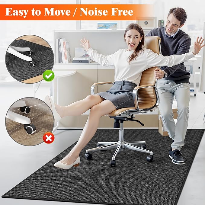 KMAT Office Chair Mat, 46x60in Heavy Duty Hardwood/Tile Floor Protector, Floor Mat Computer Desk Mat for Rolling Chairs, Work, Study, Office, Black