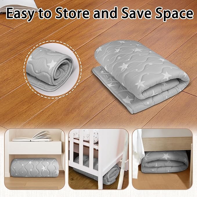 Beavtaens Baby Play Mat, 50x50 Playpen Mat, Thick Soft Foam Playmats for Baby, Foldable and Washable Crawling Mat for Floor (Gray Stars)