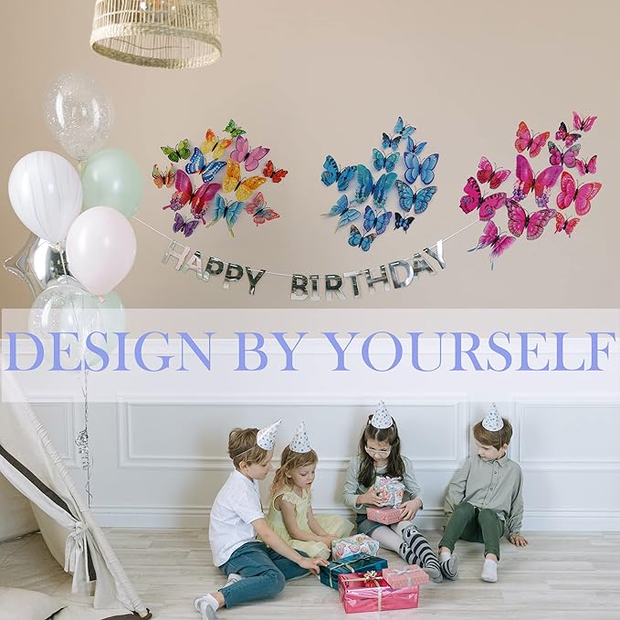 OPSEAM Butterfly Wall Decor 72 PCS, 3D Butterflies Stickers for Party Decorations with Magnets (Purple&red, 72)