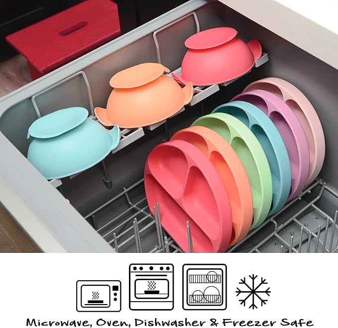 PrimaStella Unbreakable Silicone Non-Slip Bowl and Chew Spoon Set for Babies and Toddlers (Green)