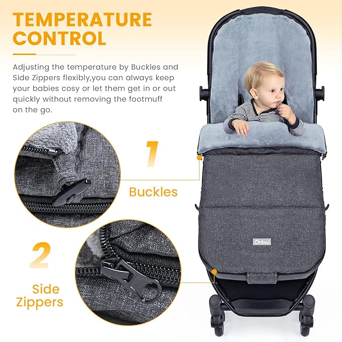 Orzbow Warm Bunting Bag Universal, Stroller Sleeping Bag Cold Weather,Waterproof Toddler Footmuff (Dark Grey)