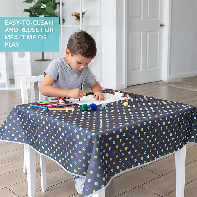 Bumkins Baby Splat Mat for Under High Chair, Babies Toddlers Eating Mess Mat, Waterproof Reusable Cloth for Arts and Crafts, Playtime Mat for Kids, Floor or Table, 42inx42in, Nintendo Super Mario