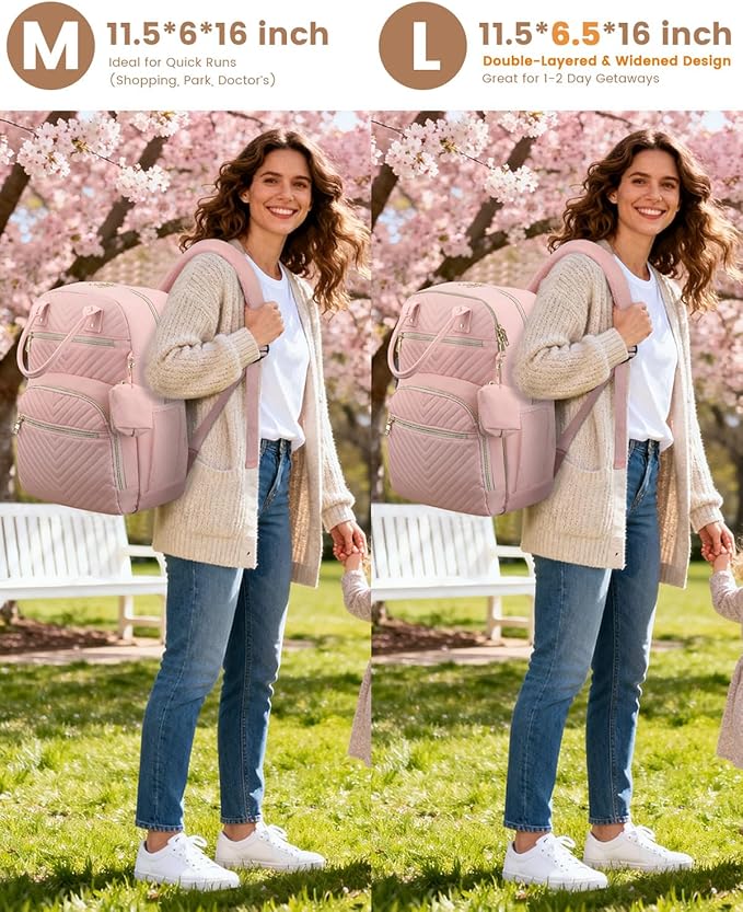 Pritent Diaper Bag Backpack,Baby Essentials Diapers Bag with Pacifier Case,Multipurpose Stylish Large Capacity Travel Backpack for Baby Girl/Boy(M-Pink)