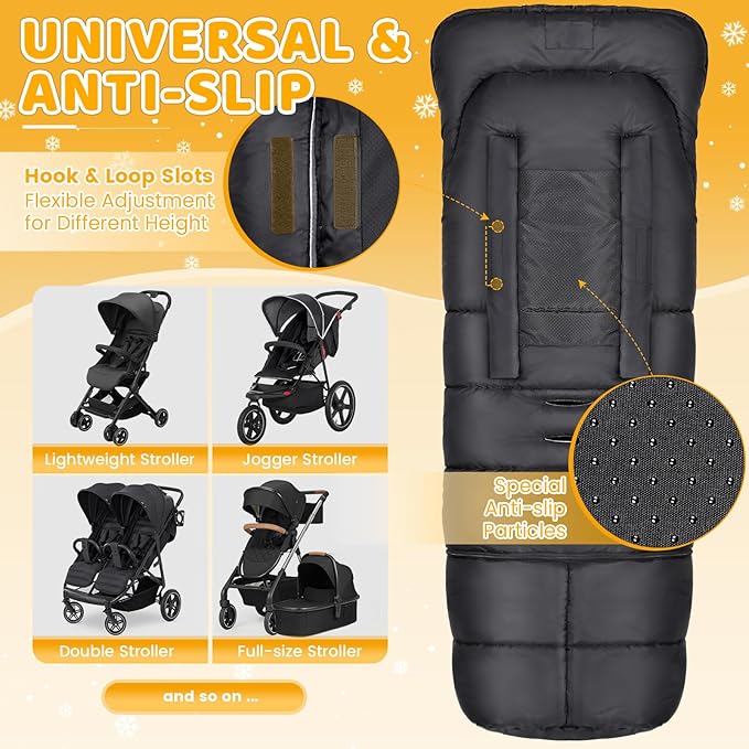 Orzbow Universal Stroller Bunting Bag with Extra Footmuff for Toddler, Kids, Warm Waterproof Winter Stroller Blanket Cover, Baby Bunting Bag - Protect Babies from Cold Winds, Black