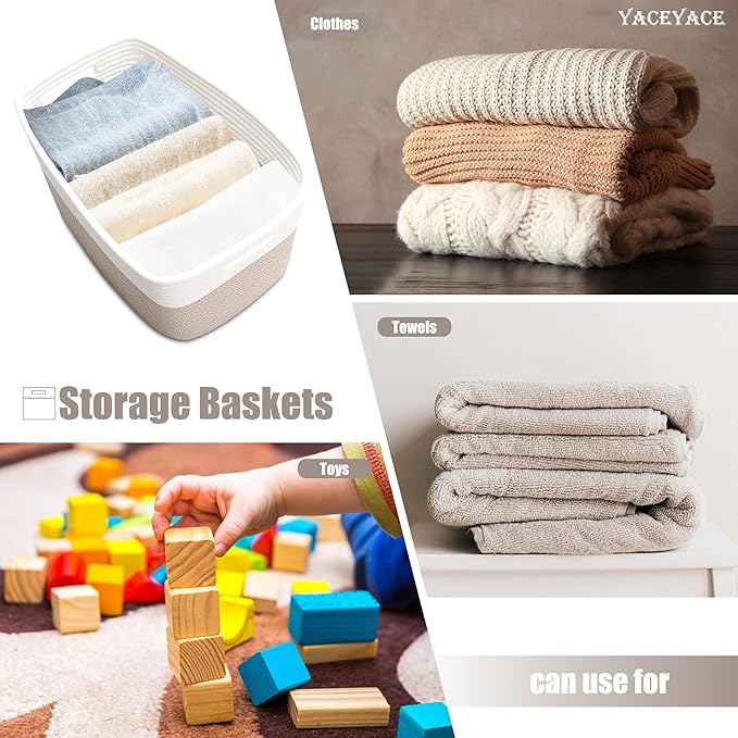 Large Basket for Shelves, Woven Cotton Bin with Handles for Toy Collection, Big Blanket Basket for Living Room, Nursery, Bedroom 22"x17"x12"