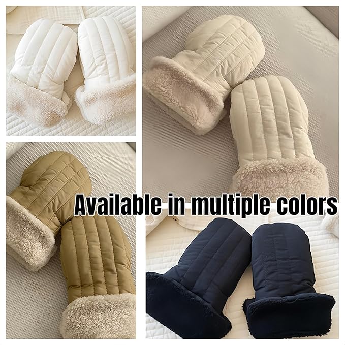 Winter Baby Stroller Hand Muffs, Waterproof Windproof Warm Gloves with Lamb Wool Lining, 12x6 Inch Oversized Stroller Handle Warmers with Magic Tape (White)