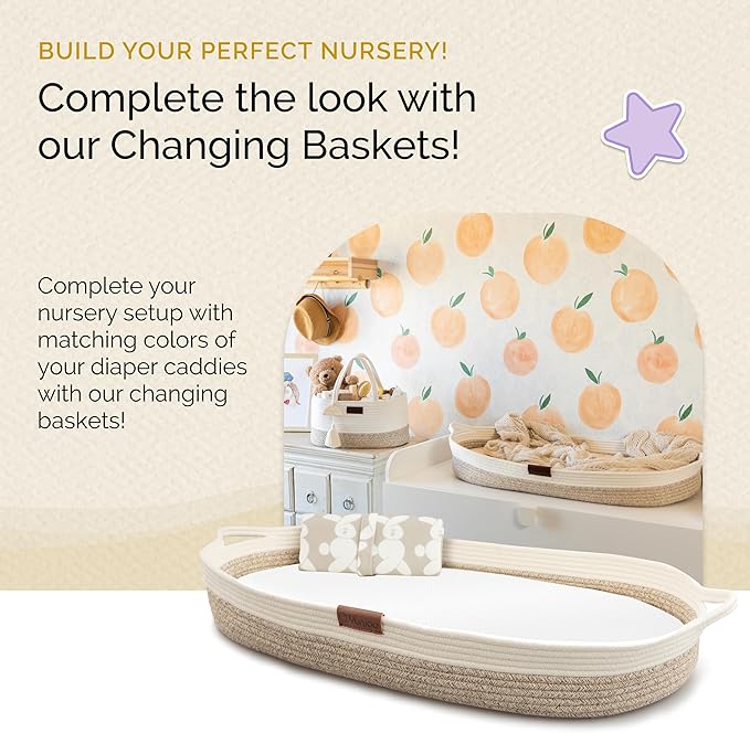 Yunioo Baby Diaper Caddy Organizer, Portable Nursery Storage Basket with Sturdy Handle Diaper Caddy Basket, Car Caddy for Diapers and Baby Wipes, Newborn Essentials