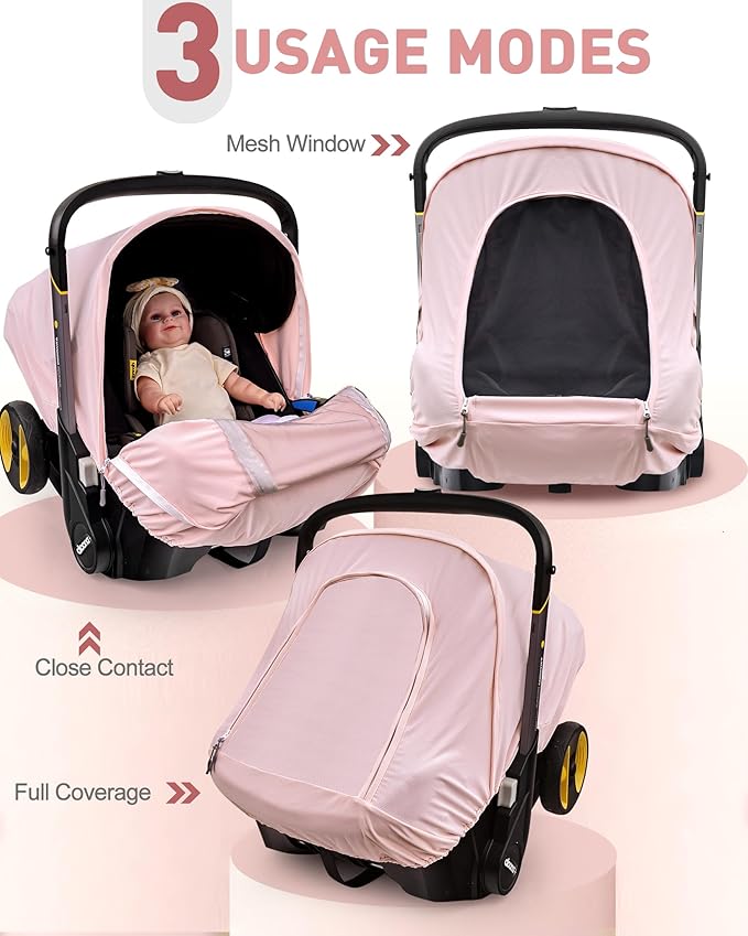 Summer Baby Car Seat Cover Compatible with Doona Car Seat and Stroller,Breathable Sunproof Car Seat Canopy for Girls,Suitable for Spring/Summer/Autumn Use (Pink)