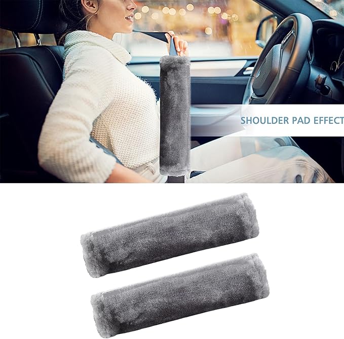 MOONET 2 Packs Car Seatbelt Covers Shoulder Pad for More Comfortable Driving, Universal Seat Belt Cover for Handbag Camera Backpack Straps, Soft Faux Sheepskin Wool Seat Belt Cushion (Gray)