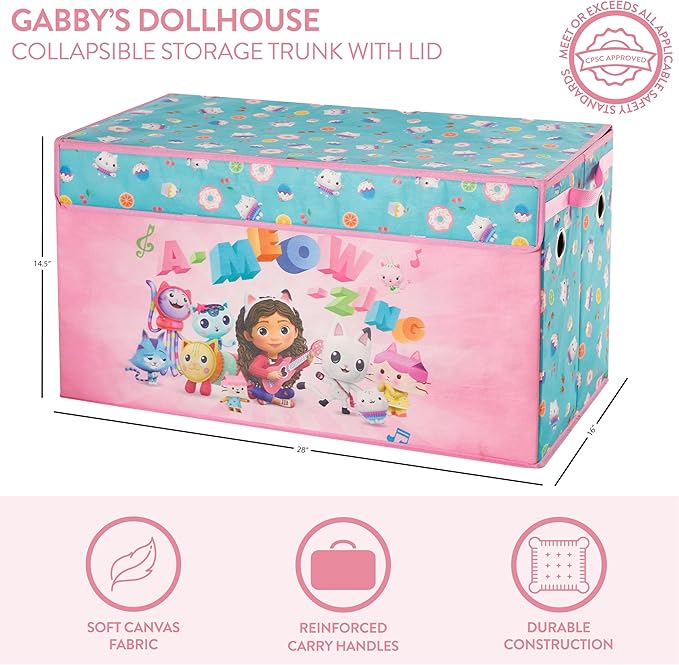 Idea Nuova Gabbys Dollhouse Collapsible Childrens Storage Trunk, Durable with Soft Lid, 28.5"x14.5"x16"