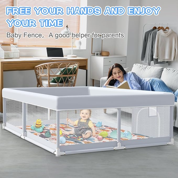 Baby Playpen with Mat, 65 x 50 Inch Play Pen Playards, Playpen for Babies and Toddlers, Baby Playard for Indoor & Outdoor Active Center Game Fence, Skin-Friendly Fabric and Soft Breathable Mesh