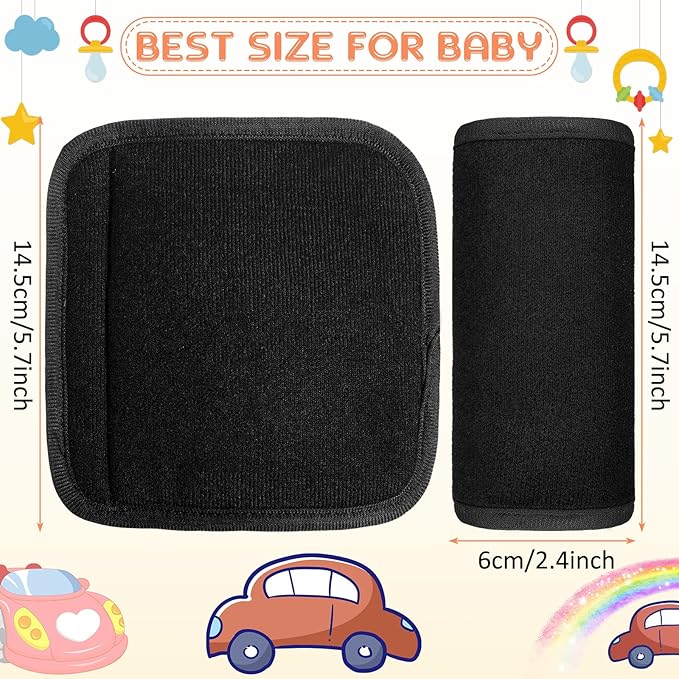Riakrum 6 Pieces Baby Car Seat Strap Covers Soft Belt Pads Cover for Kids Car Seat Straps Shoulder Pads Infant Stroller Strap Covers Safety Belt Cushion for Boy and Girl(Black)
