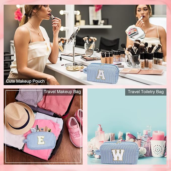 YOOLIFE Bridesmaid Proposal Gifts - Personalized Bridal Shower Bridesmaid Bride To Be Bachelorette Party Gifts Maid Matron Honor Gifts, Monogram Initial Blue Makeup Bag Cosmetic Bag, Blue B