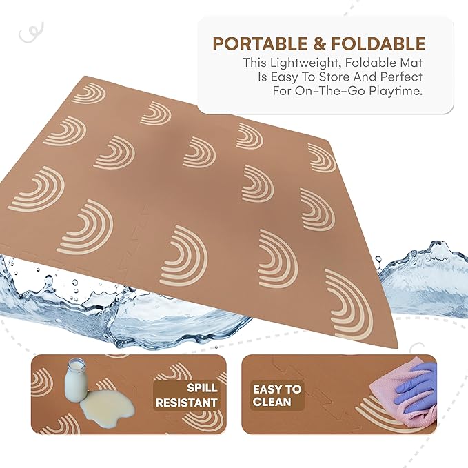 Childlike Behavior Baby Play Mat - 72x48-Inch Tummy Time Mat - 6-Piece Interlocking Foam Floor Tiles for Toddlers - Soft Waterproof for Floor Play and Crawling - Rainbows