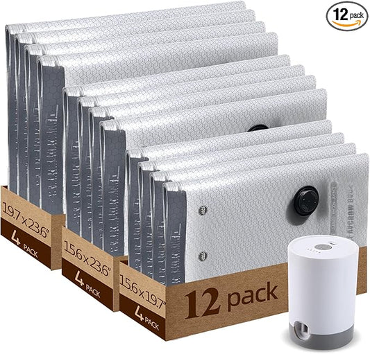 12 Pack Vacuum Storage Bags For Travel With Rechargeable Pump, Compression Packing Bags For Clothes, Blanket Storage, Space Saver For Luggage Suitcase, Important For Long Haul Flights