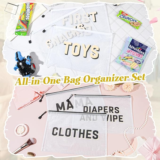 6pcs Hospital Diaper Bag Organizing Pouches for Labor and Delivery, Maternity Essentials Diaper Bag Organizer for Mommy Travel - Black/White