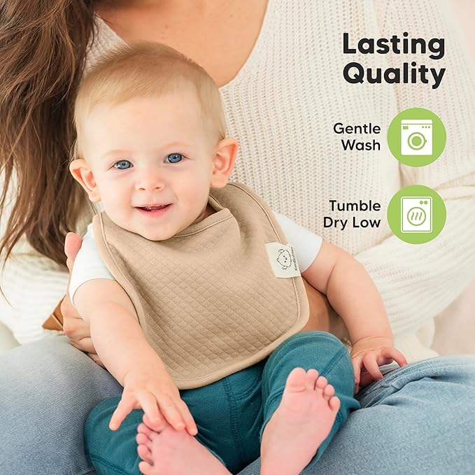 KeaBabies 8-Pack Organic Baby Bibs for Girls, Boys - Quilted Cotton Cloth Baby Drool Bibs for Drooling and Teething Toddler, Newborn, Infant, Soft & Super Absorbent (Muted Pastel)