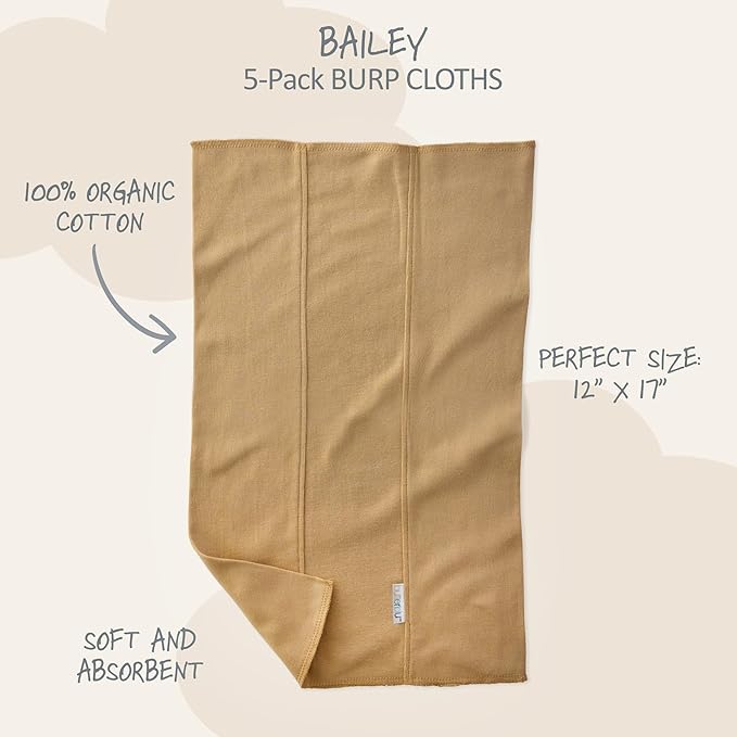 Butterblu Bailey 5-Pack Burp Cloths 100% Organic Cotton Knit for Newborn & Baby Boys & Girls, Terra, One Size