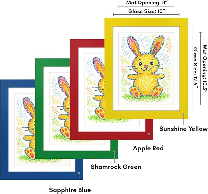 Americanflat - 4 Pack - Kids Artwork Frame Changeable (Multicolor) - Magnetic Door Holds 100 Art Pieces - 8.5x11 Letter Size Display with Mat or 10x12.5 Without Mat - My Mini Masterpiece