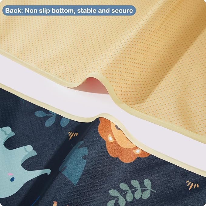 Baby Splat Mat for Under High Chair 51 x 51 Inch Large Waterproof High Chair Mat with Non Slip Bottom Food Catcher for Highchair Boy Girl Mat for Floor Machine Washable, Dark Blue Giraffe