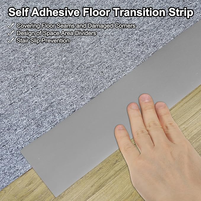 PATIKIL Self Adhesive Floor Transition Strip 2 in x 6.6 Ft, Vinyl Laminate Floor Flat Divider for Joining Floor Gaps Doorways Carpet Cover Floor Tiles Grey