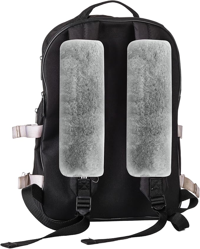 Amooca Authentic Sheepskin Seatbelt Cover Real Wool Car Truck SUV Airplane Seat Belt Shoulder Pad for Carmera Backpack Straps Neck Cushion Protector 2 Pack Light Grey