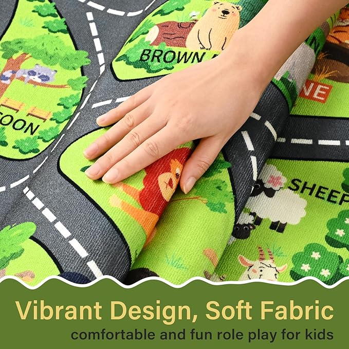 Zoo Adventure Kids Rug, Cute Animal Play Mat with Non-Slip Backing, Kids Carpet with Lions, Tigers & Giraffes for Educational and Fun Playtime, 5x7ft