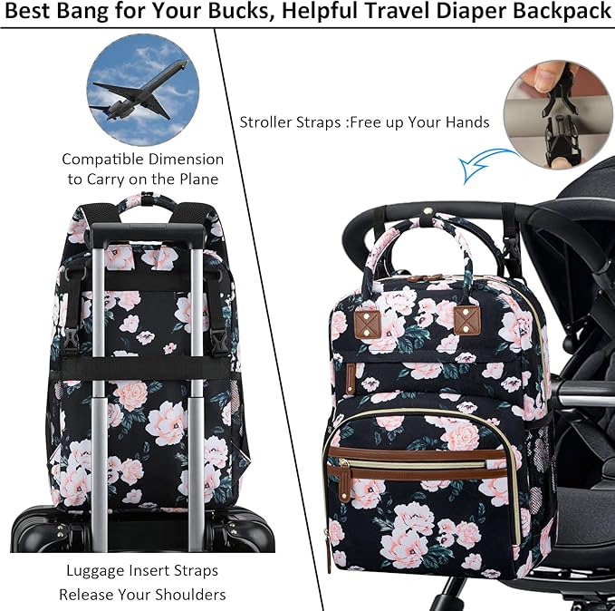 Diaper Bag Backpack Tote for Women Large Capacity with Insulated Pockets Multifunctional Diaper Bags For Baby Girl Boy Waterproof Baby Bags, Maternity Bag Black Pink Floral | Multifunctional, Diaper Bags, Waterproof, Baby Bags, Maternity Bag
