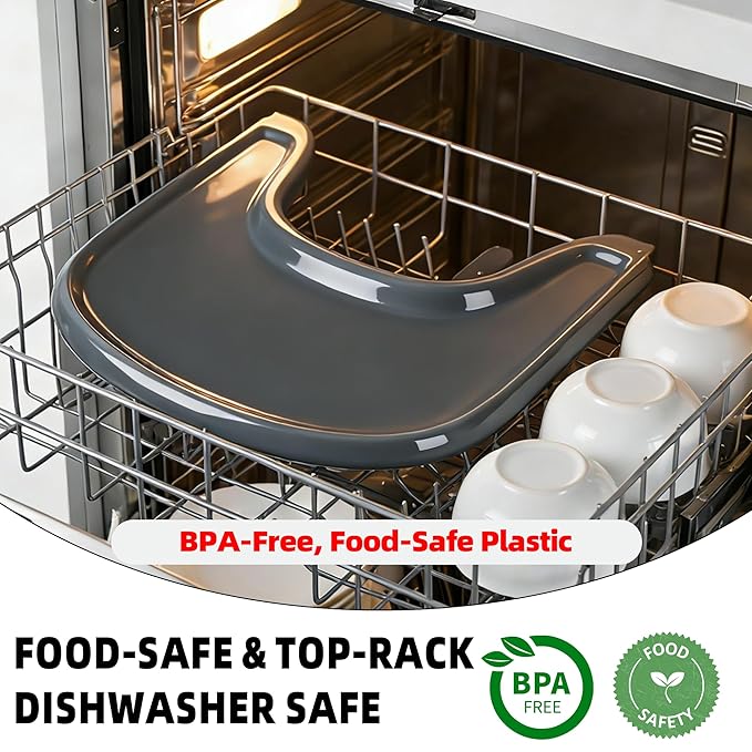 Baby High Chair Tray Compatible with Stokke Tripp Trapp V2+, Replacement Tray for Stokke High Chair, Smooth Surface & Strong Suction, BPA-Free & Dishwasher Safe, Toddlers 6–36 Months - Grey