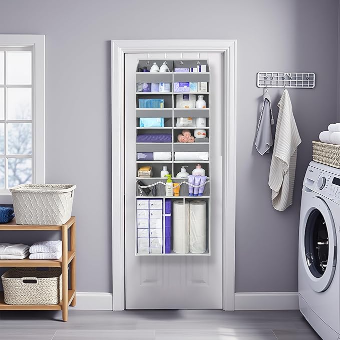 EZVERY Extra Large Over The Door Organizer with Clear Pockets - 8 Compartments & XL Bottom Storage, Heavy-Duty Hanging Organizer for Bathroom, Bedroom, Closet (57 Inch Height).
