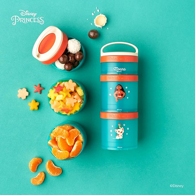 (Moana) DiSNEY PRINCESS Whiskware Stackable Snack Pack - 3 Jar + Handle - Blue/Orange/Pink