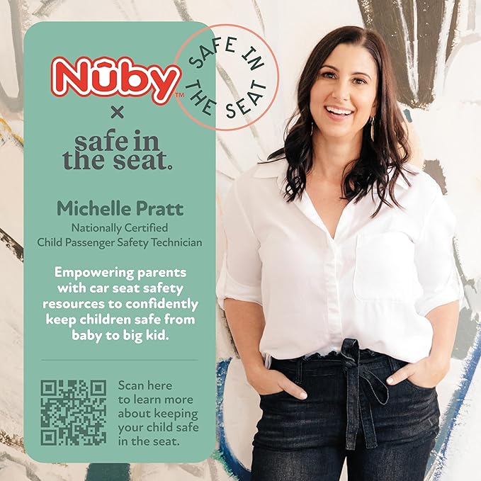 Nuby x Safe In The Seat Car Seat Protector - Compatible with Rear & Forward Facing Car Seats - Visual Learning Pocket, Mesh Storage & Adjustable Strap