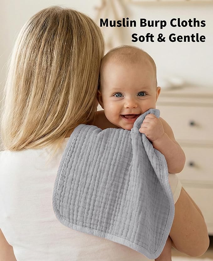 14Pack Muslin Baby Burp Cloths 100% Cotton 20"X10" Soft Absorbent Quick Drying Newborn Drool Baby Face Washcloths