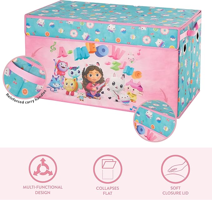 Idea Nuova Gabbys Dollhouse Collapsible Childrens Storage Trunk, Durable with Soft Lid, 28.5"x14.5"x16"