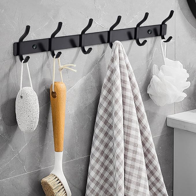 HAMUTH Black Wall Hooks, 23 Inch Coat Rack Wall Mount with 8 Hooks, Wall Hooks Heavy Duty for Hanging Backpack, Bag, Purse, Clothes, Hat, Coat, Towel | Entryway & Bathroom Storage Organization Hanger