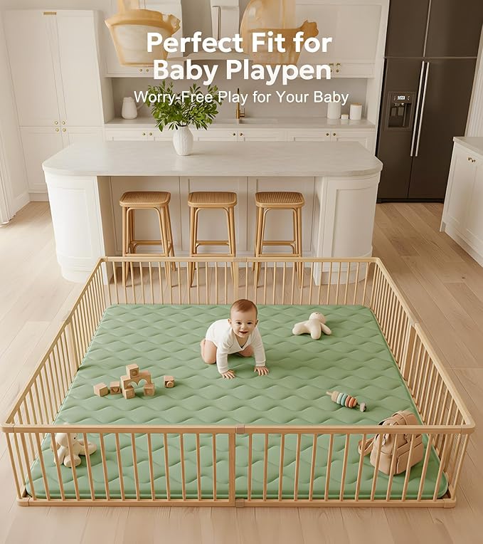 Mallify Baby Play Mat 50"x50", Non-Slip Baby Mat for Floor, Soft Thicker Playpen Mat, Portable Playmat, Crawling Mat for Infants, Babies, Toddlers, Activity Mat, Green