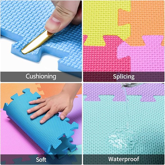 qqpp EVA Rubber 18 Tiles Interlocking Puzzle Foam Floor Mats - Baby Play Mat for Playing | Exercise Mat for Home Workout. Orange. QC-Bb18N