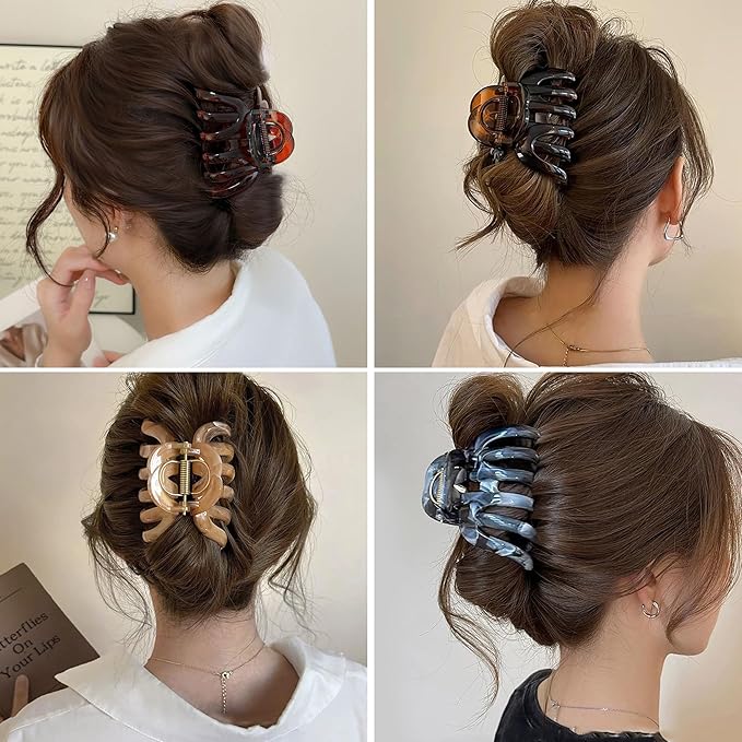 FAELBATY Octopus Multicolor French Claw Hair Clips, 2 Pcs, Ink Brown & Ink Grey, 3.5 x 2.4 Inches, Polycarbonate, Non-Slip Grip, Strong Hold for Long Thick Hair, Women & Girls