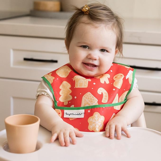 Tiny Twinkle Mess-Proof Baby Bibs for Eating | Waterproof, Wipeable Toddler Bibs with Catch-All Pocket | Feeding Bibs for Girls & Boys(3 Pack,Christmas)